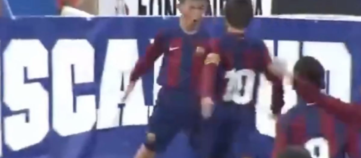 Un canterano del FC Barcelona celebra a lo Cristiano Ronaldo su gol en la Íscar Cup celebrada este sábadp