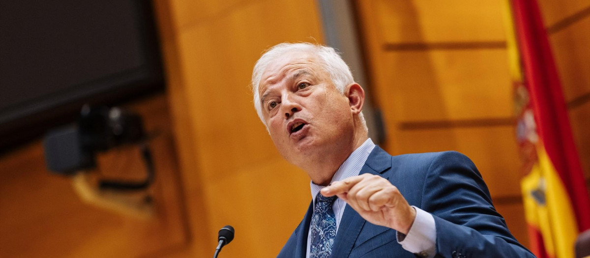 El senador del PP Eloy Suárez interviene durante una sesión plenaria, en el Senado