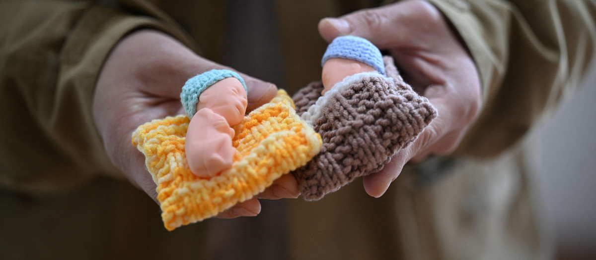 Tse Mei-yee, que sufrió dos abortos espontáneos, muestra reproducciones en miniatura de fetos con 24 semanas de vida