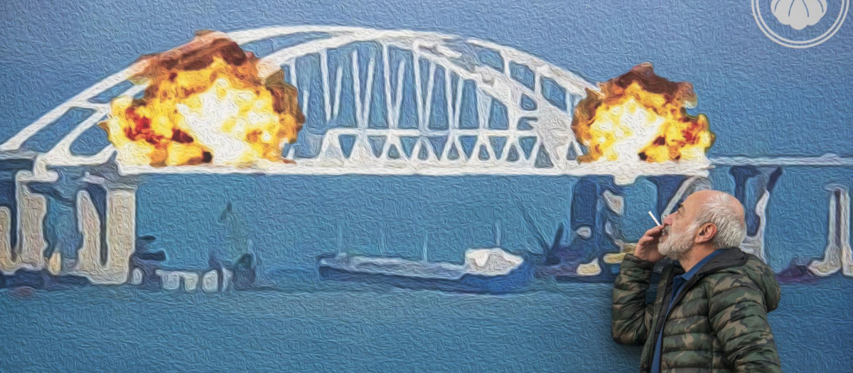 Cuadro del puente de Kerch en Crimea