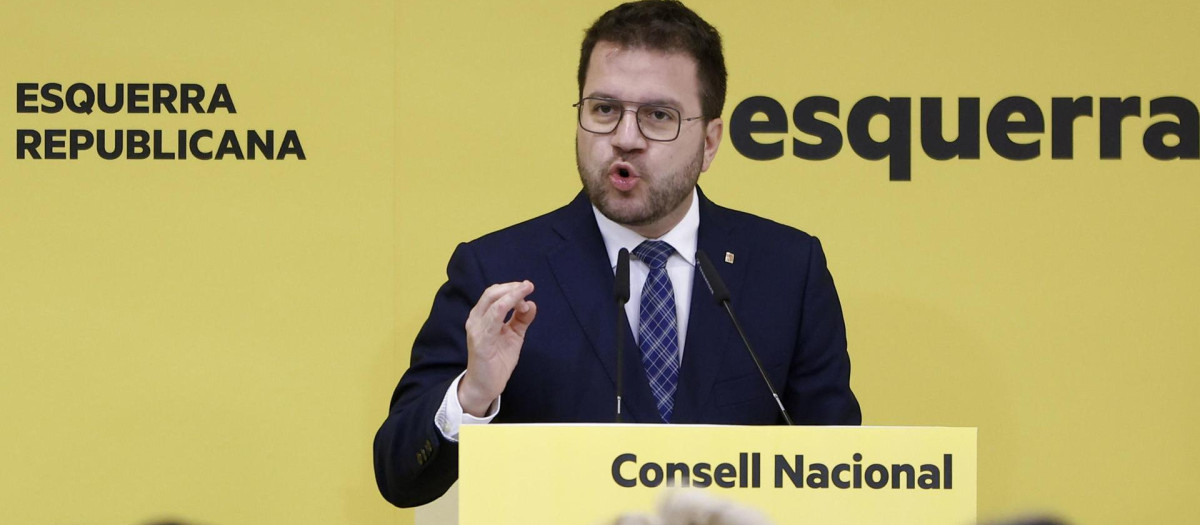 El presidente de la Generalitat, Pere Aragonès, durante el Consell Nacional de Esquerra Republicana