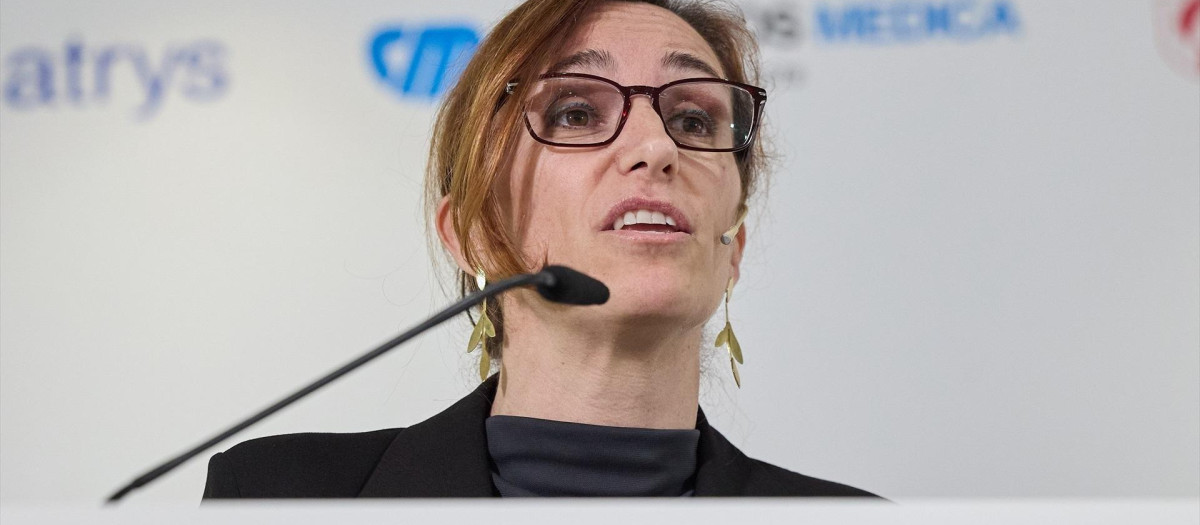 Mónica García, ministra de Sanidad, durante el desayuno de Europa Press