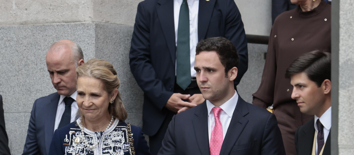 Elena de Borbon and Felipe Juan Froilan Marichalar during the wedding of Jose Luis Martinez Almeida and Teresa Urquijo in Madrid on Saturday, 06 April 2024.