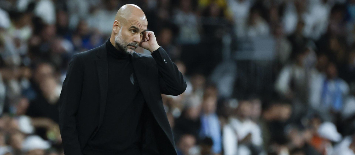 Pep Guardiola reflexiona en la banda del Santiago Bernabéu