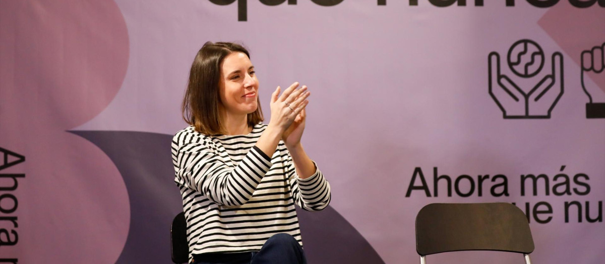 La exministra de Igualdad Irene Montero, durante la presentación de su candidatura a las elecciones europeas por Podemos