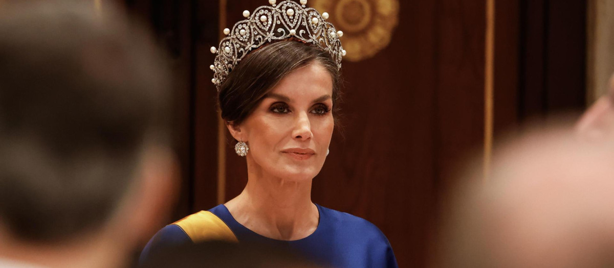 La Reina de España, doña Letizia, durante la cena de gala con motivo de su visita de Estado a Países Bajos
