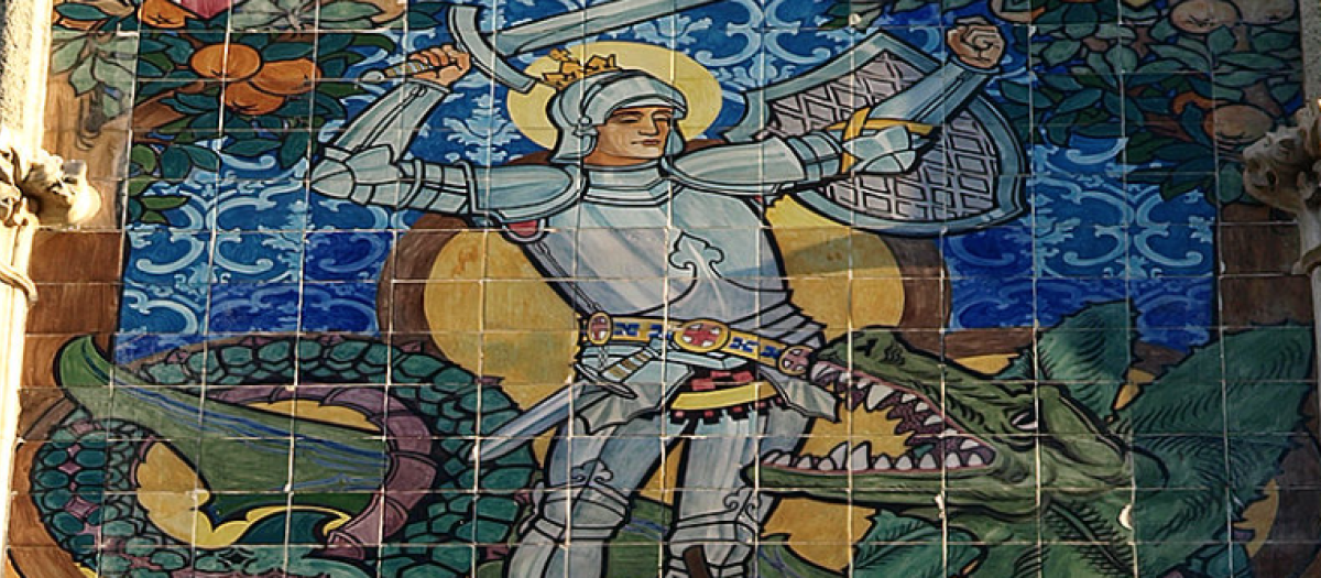 Plafón de Sant Jordi en la Casa de les Punxes