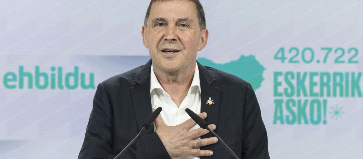 El coordinador general de EH Bildu, Arnaldo Otegi, en una comparecencia tras las elecciones vascas