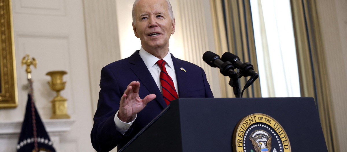 El presidente de EE.UU. Joe Biden tras firmar la ayuda militar adicional a Ucrania, Israel y Taiwán
