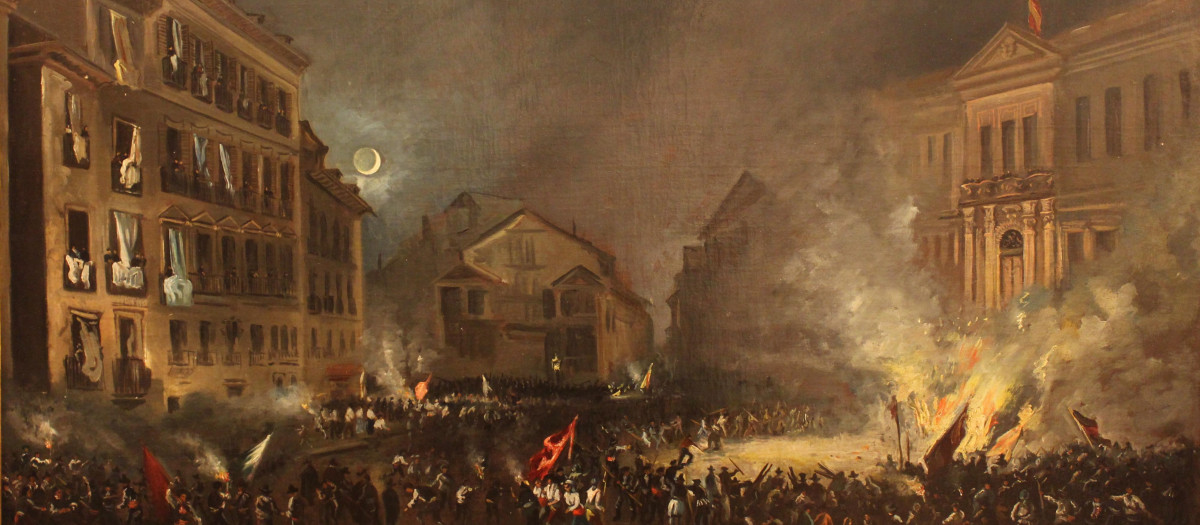 Episodio de la revolución de 1854 en la Puerta del Sol, por Eugenio Lucas Velázquez