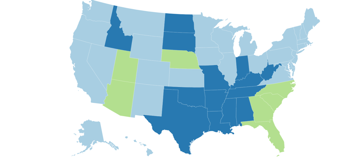 Mapa de Estados Unidos y el aborto