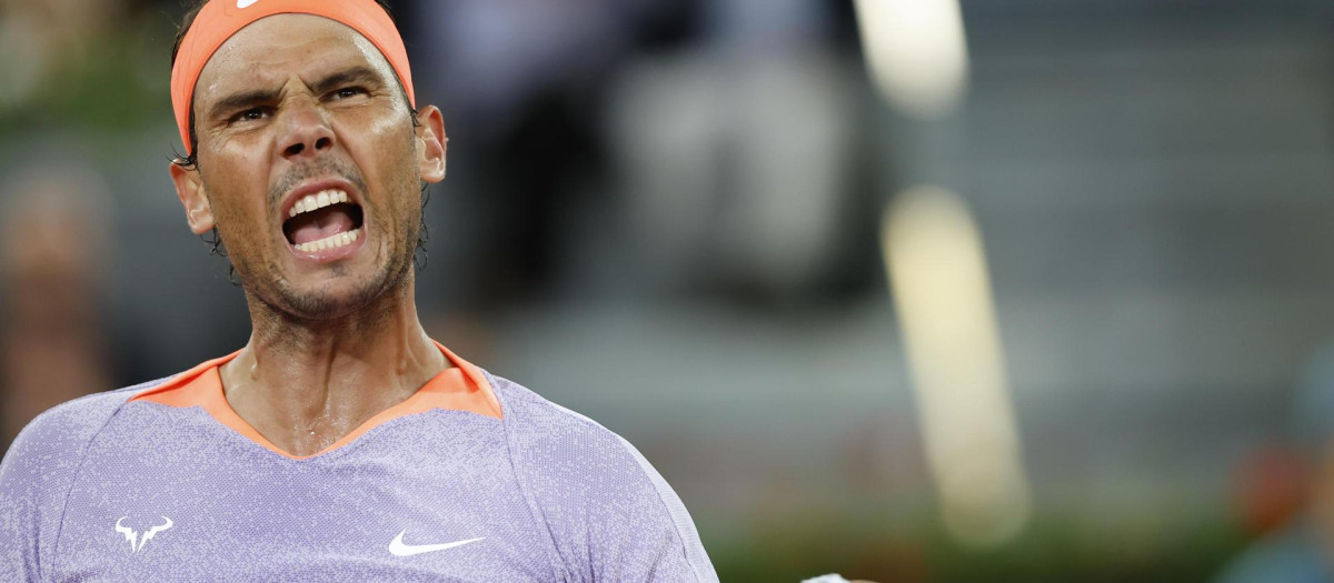 El tenista Rafa Nadal durante su partido frente al checo Jiri Lehecka en los octavos de final del Muta Madrid Open