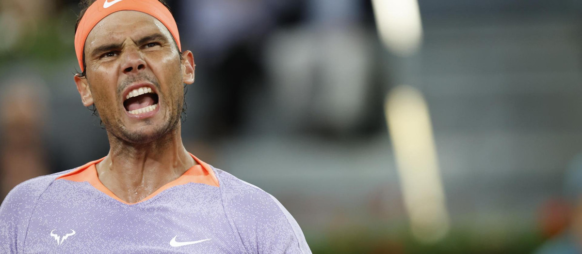 El tenista Rafa Nadal durante su partido frente al checo Jiri Lehecka en los octavos de final del Muta Madrid Open