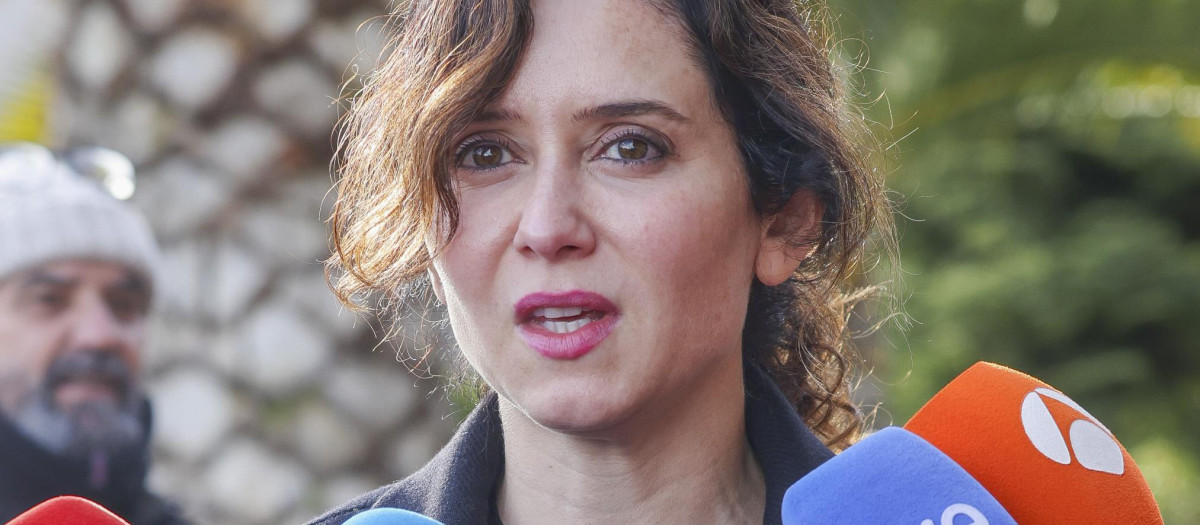 Politician Isabel Diaz Ayuso arriving at the mortuary of Victoria Prego in Madrid. March 1 2024