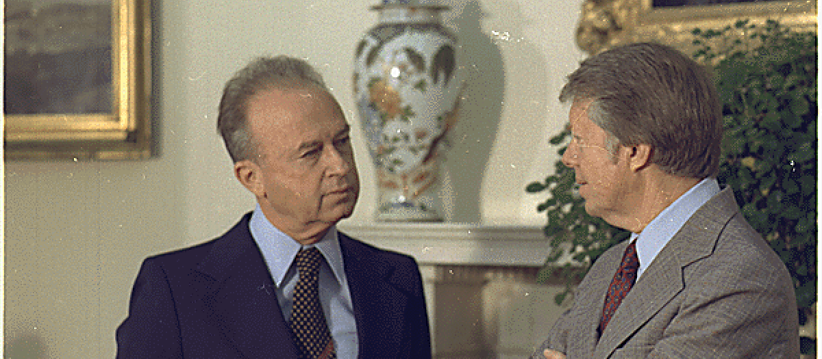 Rabin como Primer Ministro con el Presidente de EE.UU. Jimmy Carter en 1977