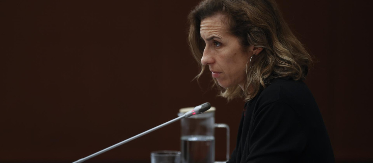 La candidata de la CUP a la Generalitat, Laia Estrada, en la rueda de prensa organizada por EFE.