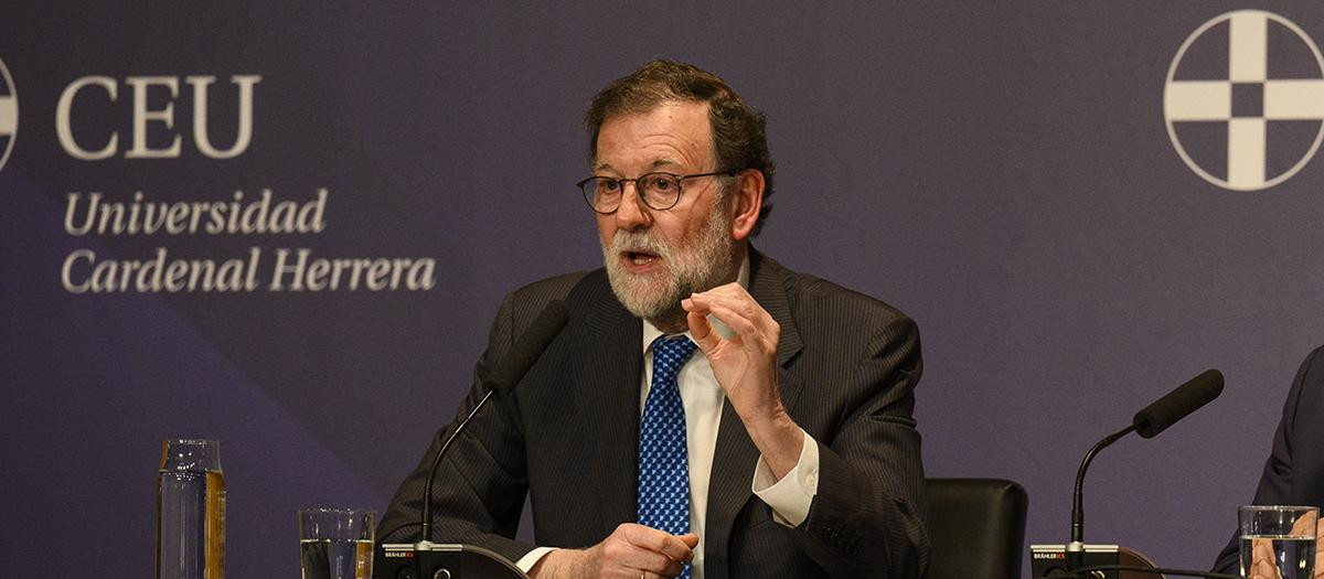 El expresidente del Gobierno Mariano Rajoy, durante su conferencia en las jornadas organizadas por la CEU UCH