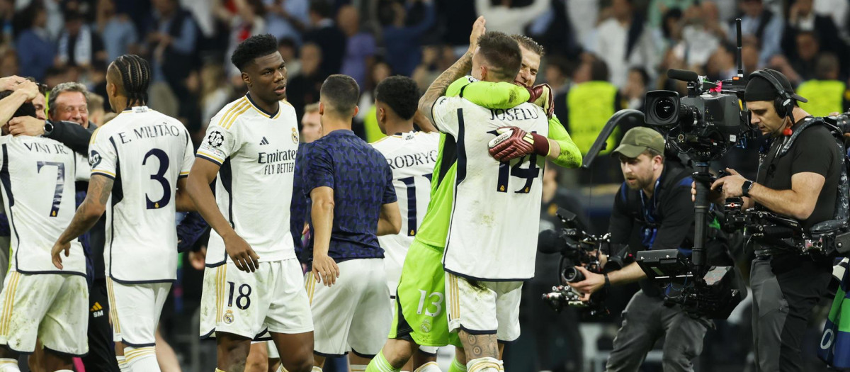 Los jugadores del Real Madrid celebran la victoria ante el Bayern