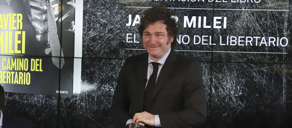El presidente de Argentina, Javier Milei, durante la presentación de su libro en Madrid