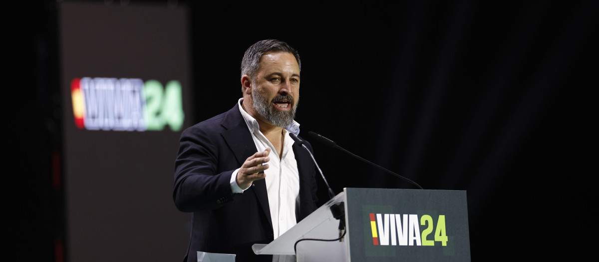 El líder de Vox, Santiago Abascal, durante su intervención en Europa Viva 24
