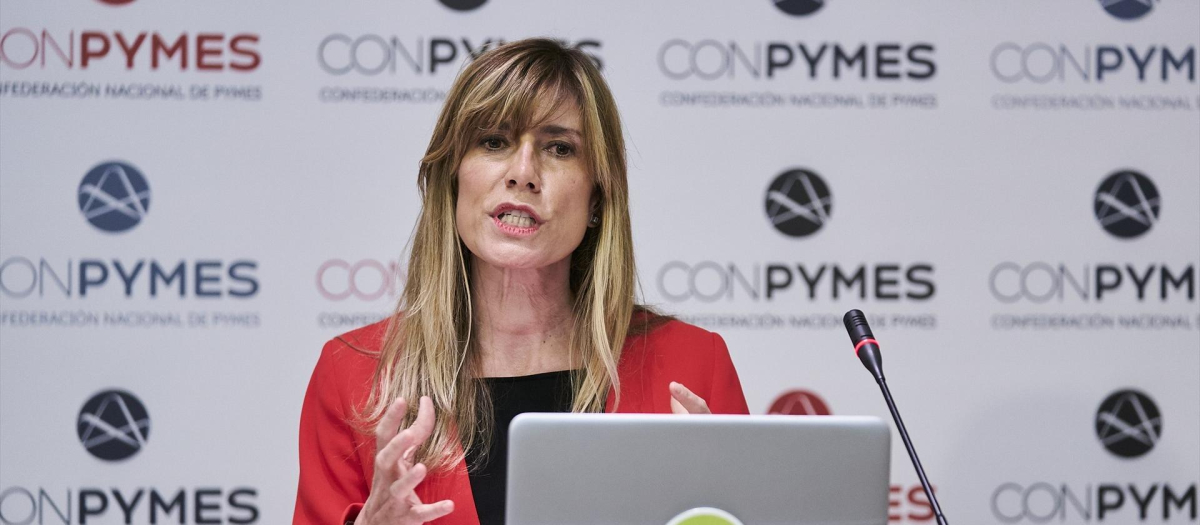 Begoña Gómez, durante el acto de presentación de Conpymes, en mayo de 2021