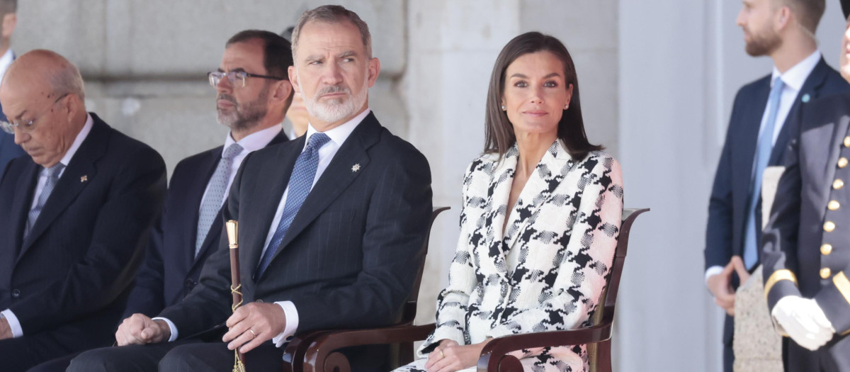 Spanish King Felipe VI and Letizia Ortiz attending the 200 anniversary of National Police in Madrid on Wednesday, 8 May 2024.