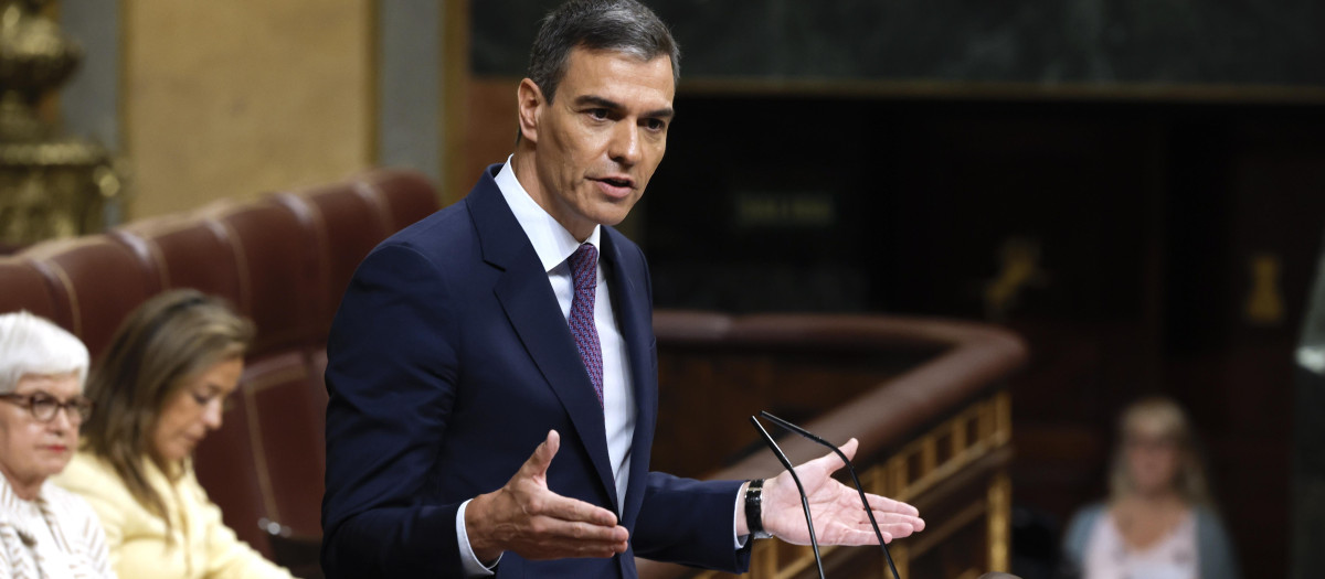 Pedro Sánchez, durante su intervención en el Congreso