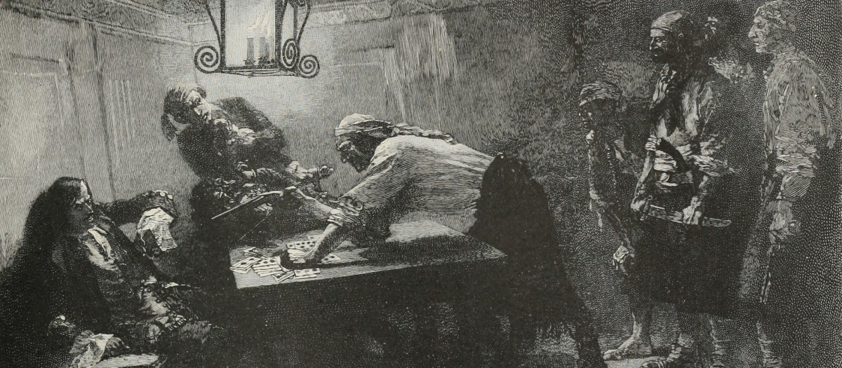 Acoso a un capitán en su camarote. Ilustración de Howard Pyle