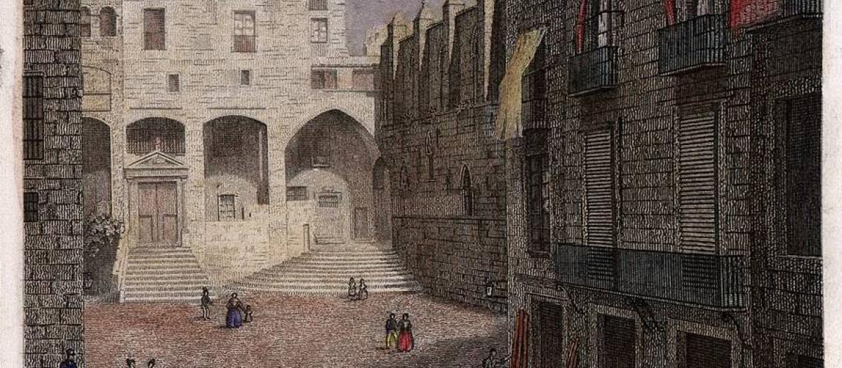 Vista de la plaza del Rey, hacia 1842, por Ramón Alabern y Moles