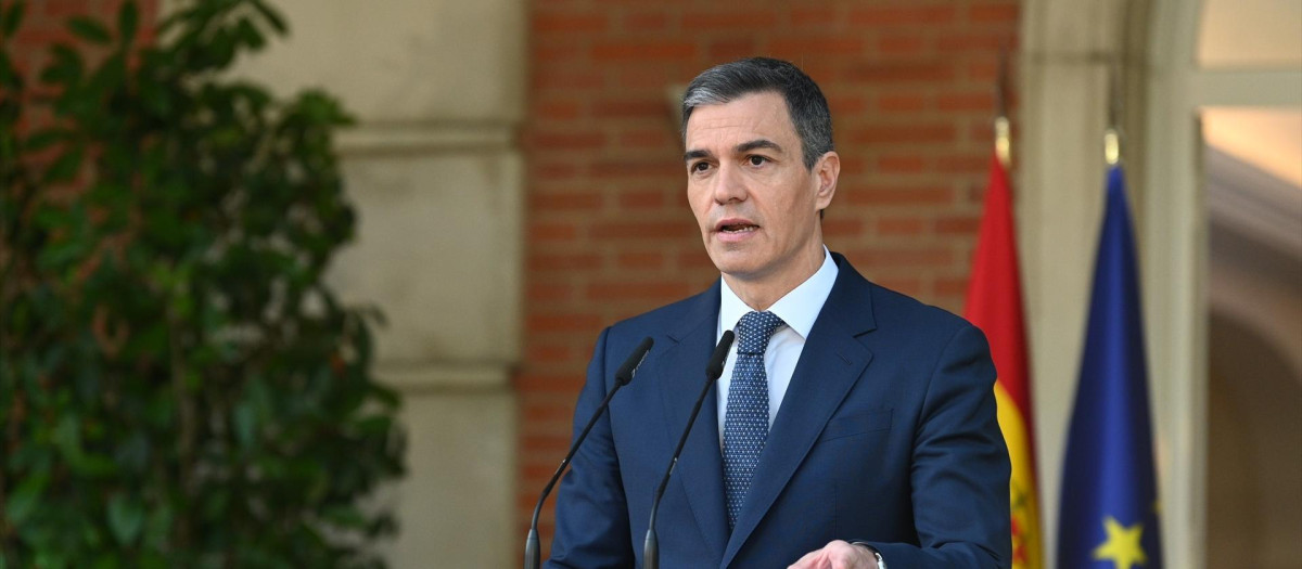 El presidente del Gobierno, Pedro Sánchez, durante una rueda de prensa en el Palacio de la Moncloa