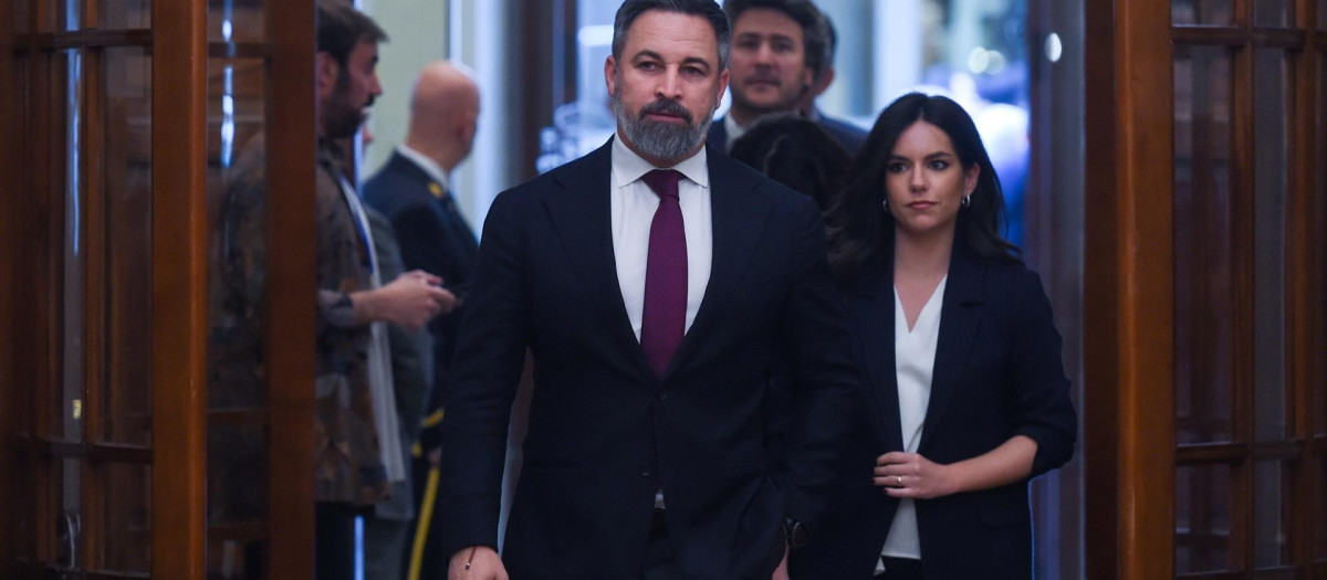 Santiago Abascal y Pepa Millán, a su llegada a una sesión plenaria en el Congreso