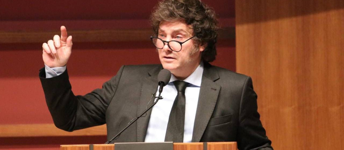 Javier Milei durante su discurso en el Instituto Hoover de la Universidad de Stanford