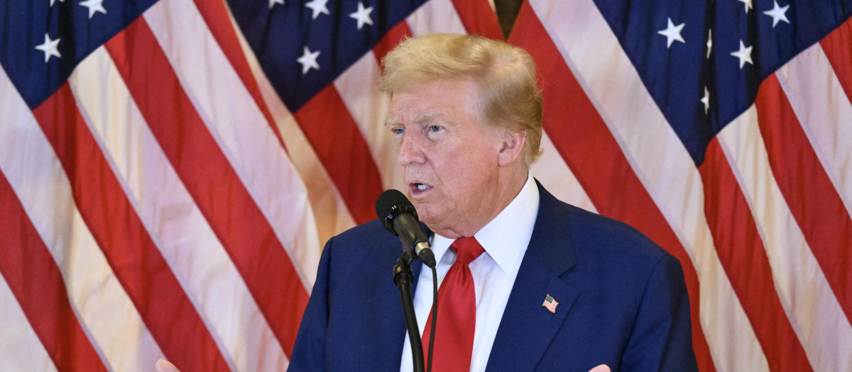 Donald Trump durante una rueda de prensa después de ser declarado culpable