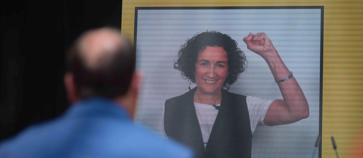 Intervención telemática de la secretaria general de ERC, Marta Rovira, en una imagen de archivo.