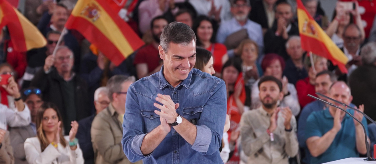 Pedro Sánchez, en un mitin durante la campaña electoral
