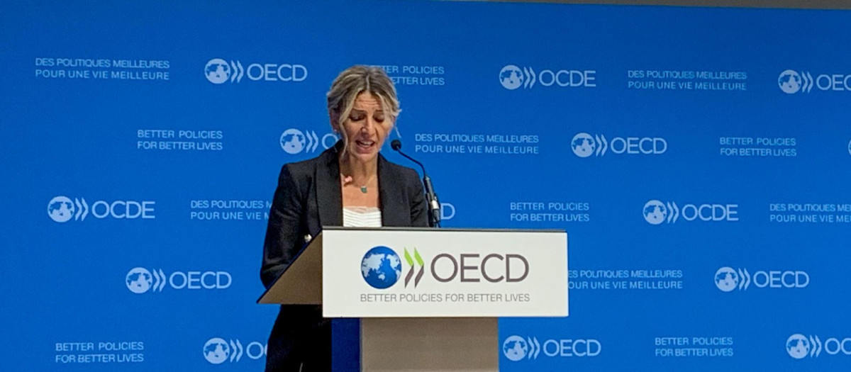 Yolanda Díaz, este miércoles en París, en la sede de la OCDE