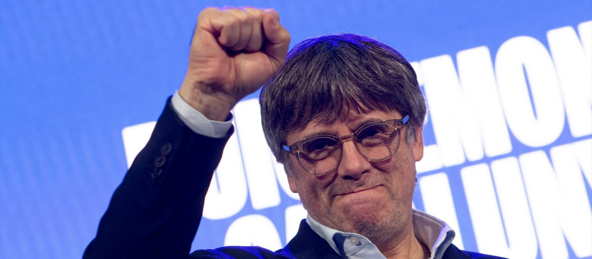 El expresidente de la Generalitat de Cataluña y candidato de Junts a las elecciones catalanas, Carles Puigdemont, interviene durante un mitin de Junts en las Antigues Escoles, a 10 de mayo de 2024, en Elna (Francia). Este acto es el último de Junts+ en la campaña electoral para los comicios catalanes del próximo 12 de mayo.
10 MAYO 2024;ELECCIONES;CAMPAÑA ELECTORAL;COMICIOS;12M;MITIN;CATALUÑA;ACTO ELECTORAL;ÚLTIMO MITIN;
Glòria Sánchez / Europa Press
10/5/2024