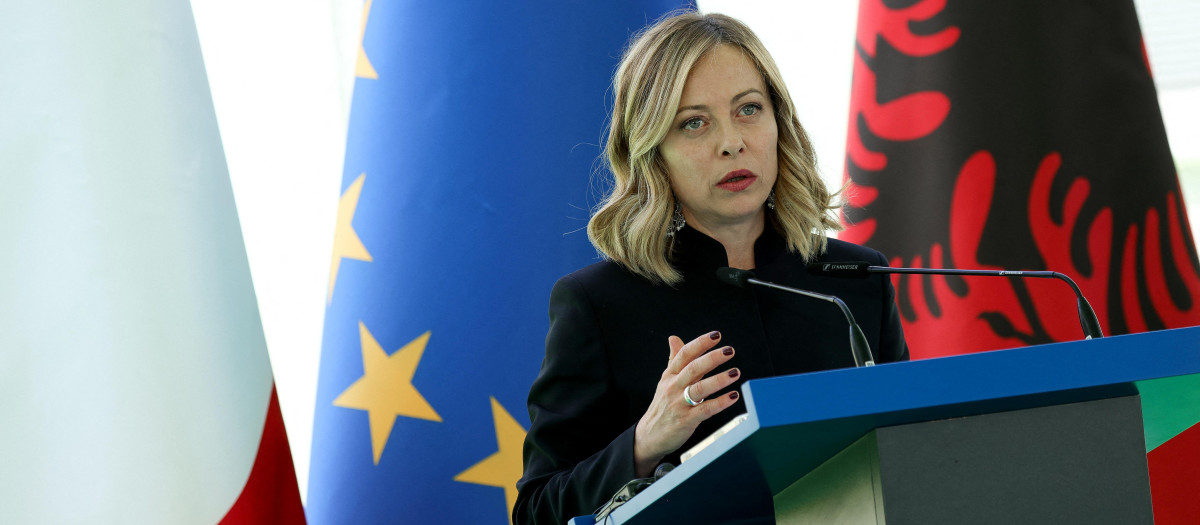 La primera ministra italiana, Giorgia Meloni, en Albania