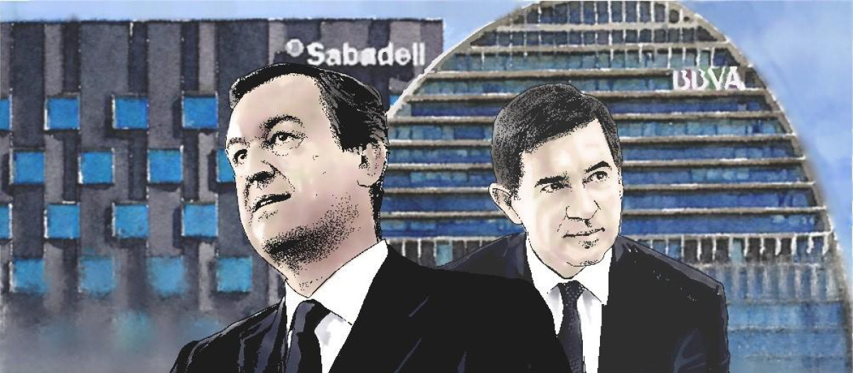 El consejero delegado de Banco Sabadell, César González-Bueno (izda.) y el presidente de BBVA, Carlos Torres, a la expectativa de los acontecimientos.