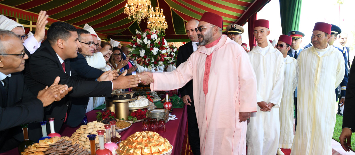 King Mohammed VI of Morocco presided over a reception on the occasion of the 20th anniversary of his accession to the throne of his glorious ancestors at the PalaisMarchane in Tangiers on July 31, 2019.