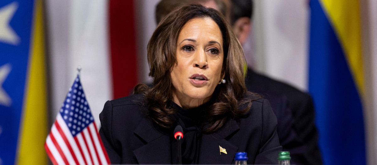 Kamala Harris durante su intervención en la cumbre de la paz de Suiza
