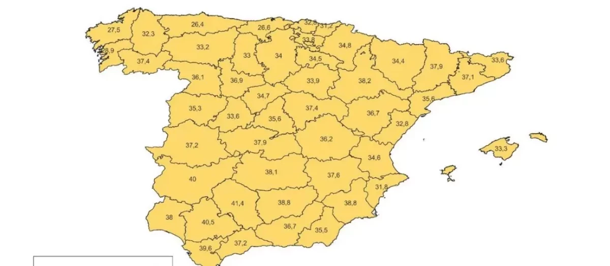 Mapa Ministerio de Sanidad de temperaturas máximas