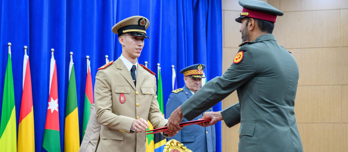 Morocco's Crown Prince Moulay Hassan (or El Hassan), chairs the graduation ceremony of the 24th promotion of the Higher Defense Course and the 58th promotion of the General Staff Course, at at the Royal College of Higher Military Education in Kenitra, Morocco, on June 5, 2024.