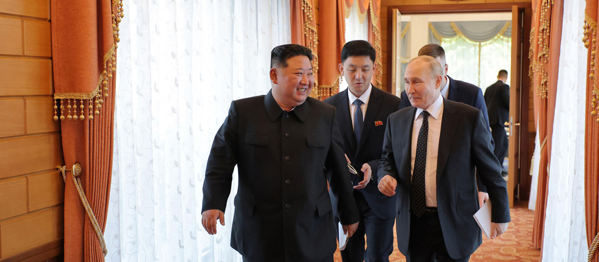 Kim Jong-un y Vladimir Putin en Pyongyang