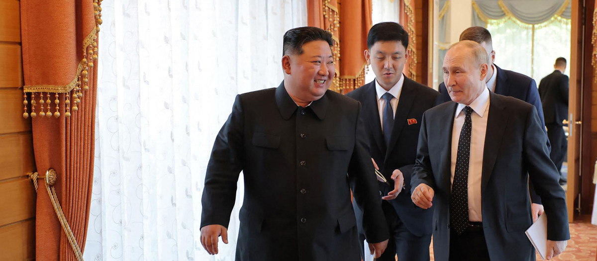 Kim Jong-un y Vladimir Putin en Pyongyang