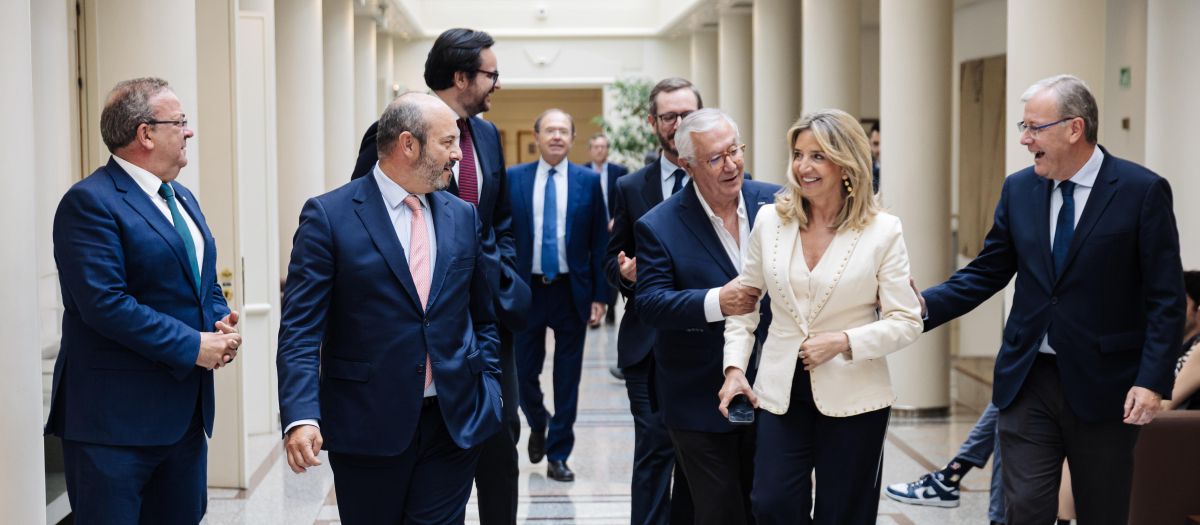 La portavoz del PP en el Senado, Alicia García (2d), a su llegada una sesión de control al Gobierno, en el Senado