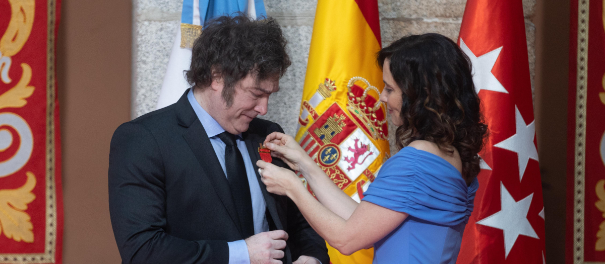La presidenta de la Comunidad de Madrid, Isabel Díaz Ayuso, y el presidente de Argentina, Javier Milei