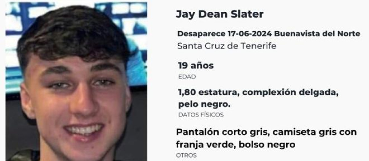 Jay Dean Slater, el joven británico desaparecido en Tenerife