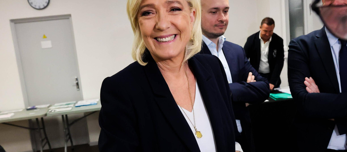 Politician Marine Le Pen during the European Parliament election in Henin-Beaumont, north of France on June 9, 2024.
