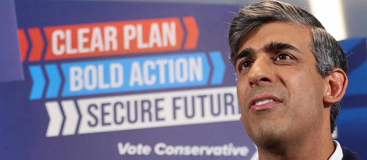 El primer ministro británico y líder del Partido Conservador, Rishi Sunak, en Romsey, Hampshire